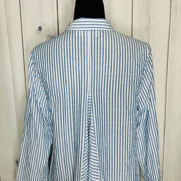 Habitat Clothes To Live In Button Up Blouse Crinkle Blue White Striped Size XS - Picture 9 of 12